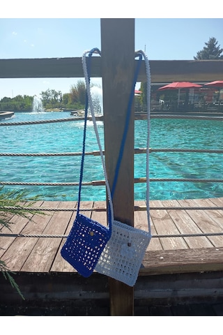 Elmundo Butik Kağıt İp El Yapımı Çapraz Telefon Çantası Beyaz