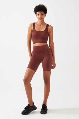 Los Ojos Kadın Kahverengi Askılı Fitilli Kare Yaka Crop Top Büstiyer Square Kahverengi
