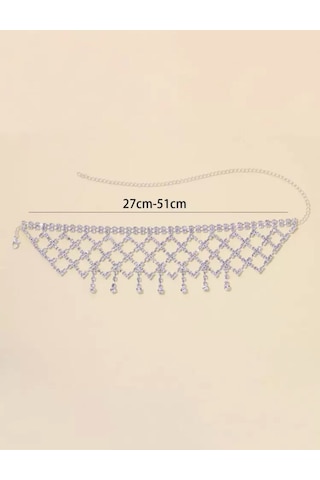 İthal Işıltılı Glam Diamond Rain Choker Kristal File Taşlı Lüks C Gümüş - Beyaz