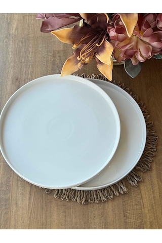 Porselen Yuvarlak Sunum Tabak 2'li Beyaz