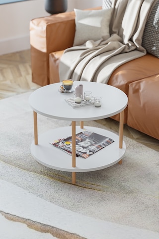 Yuvarlak Orta Sehpa Gazetelik Ahşap Ayaklı Sehpa -beyaz