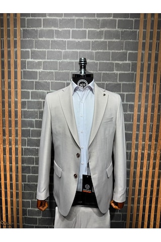 Dupont Classics Dupont Slim Fit Mono Yaka 6 Drop Yarım Astar Çift Yırtmaç 2'li Takım Elbise Krem