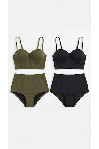 Zi 2 Renk 1 Paket Haki -siyah 2 Takım Yüksek Bel Bikini Takımı Yeşil - Siyah