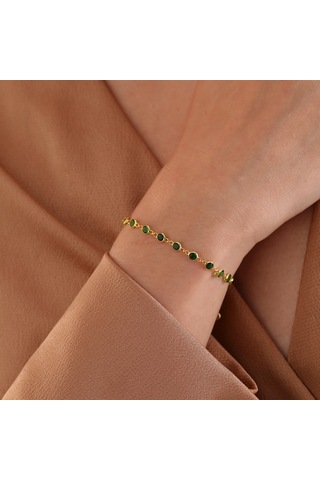 Queen Silver Jewelry 925 Ayar Gümüş Yeşil Renk Geçişli Zirkon Taşlı Tamtur Bileklik Altın
