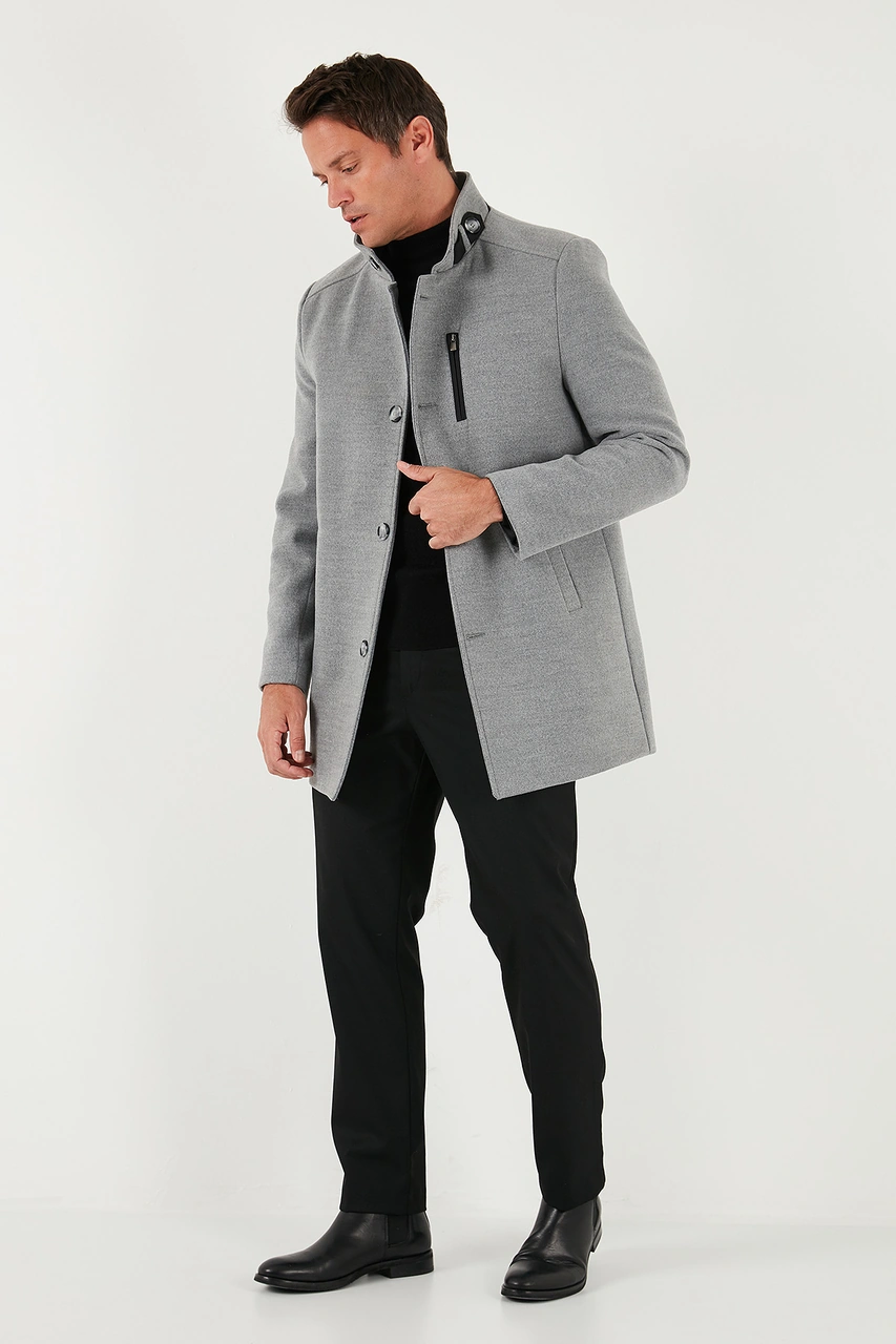 Buratti Slim Fit Düğmeli Dik Yaka Kaşe Erkek Kaban 5840099 Gri