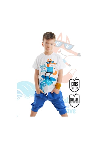 Denokids Surf Fox Erkek Çocuk Yazlık T-shirt Kapri Şort Takım
