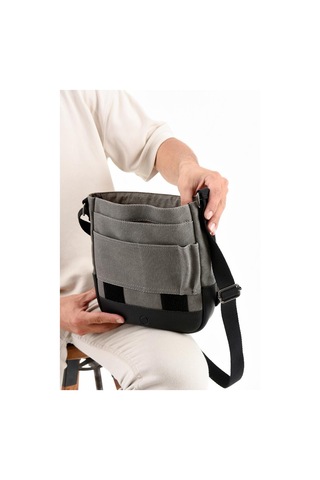 Kanvas Kumaş Tablet Çantası Erkek Postacı Çanta 27 23 Cm Çapraz Askılı Omuz Çantası Gri