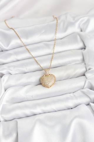 316l Çelik Zincir Gold Renk Zirkon Taşlı Kalpli Kadın Kolye - Prt3500eb09330-95252 altın