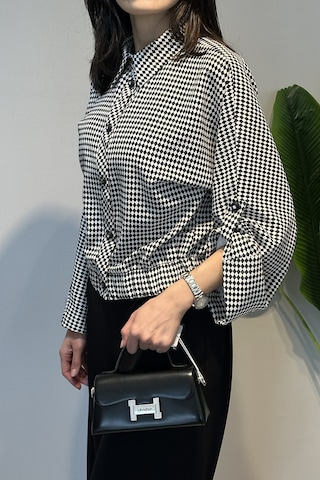 Lale Butik Desenli Kol Detaylı Gömlek 14416 Siyah