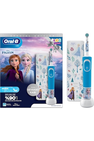 Oral-B D100 Vitality Frozen Özel Seri Çocuklar İçin Ekstra Yumuşak Şarj Edilebilir Diş Fırçası + Seyahat Kabı