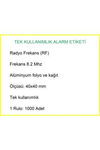 4x4 Cm Barkodlu Alarm Etiketi Rf Radyo Frekans 1 Rulo: 1000'li Rulo