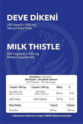 Nop 930 MG Milk Thistle Seed Deve Dikeni 200 Kapsül