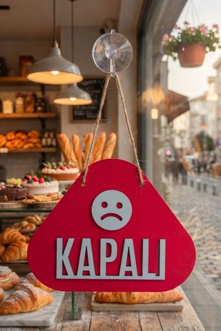 Ahşap Lazer Kesim Emoji Figürlü Açık-kapalı Tabelası - Kırmızı
