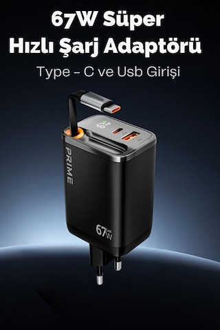 67w Gan Hızlı Şarj Adaptörü Dahili Retractable Type-c Kablo 1