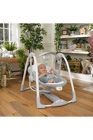 Ingenuity Convertme 2'si 1 Arada Kompakt Taşınabilir Otomatik Bebek Salıncağı Ve Bebek Koltuğu, Pil Tasarrufu Sağlayan Titreşimler, Doğa Sesleri, 0-9 Ay 3-9 Kg Swell Açık Bej