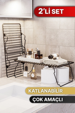 Bino Dolap İçi Düzenleyici 2 Adet Mutfak Rafı Tabak Bardak Rafı Mat Siyah Paslanmaz Metal Organizer Siyah