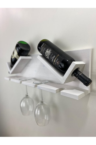 Ahşap Şaraplık ve Kadeh Standı Beyaz