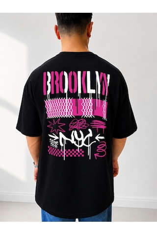525 Oversize Sırt Baskılı Streetwear Unisex T-shirt Brooklyn Siyah