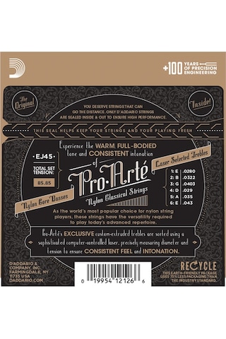 D'addario Ej45 Pro-Arté Nylon. Normal Tension Takım Tel Klasik Gi