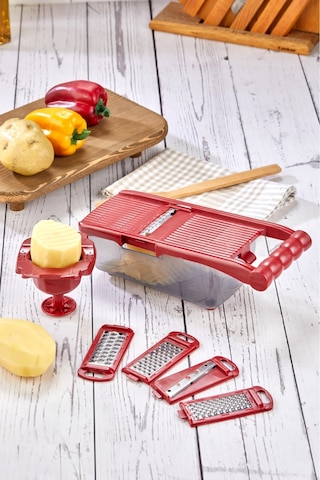 Cooker 5 Bıçaklı Hazneli Lüx Paslanmaz Çelik Rende Ckr3379-kırmızı Kırmızı