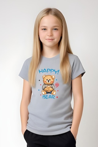 Fyk Kids Kız Çocuk Baskılı Happy Bear Bel Detayı Lastikli Alt-üst Pijama Takımı Gri