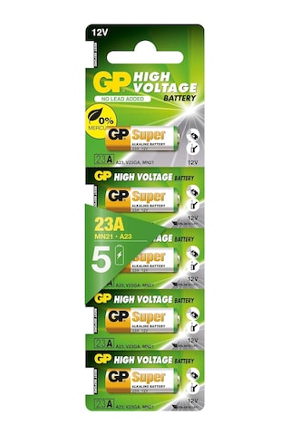 Gp Batteries Gp23a Süper Alkalin 23a/mn21/v23ga Boy Pil, 12 Volt, 5'li Kart, Bakır/beyaz/yeşil