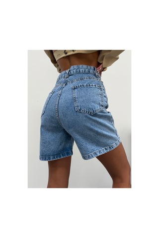 Kene Jeans Taş Yıkama Arka Çapraz Köprü Detaylı Kısa Kot Şort Taş Yıkama