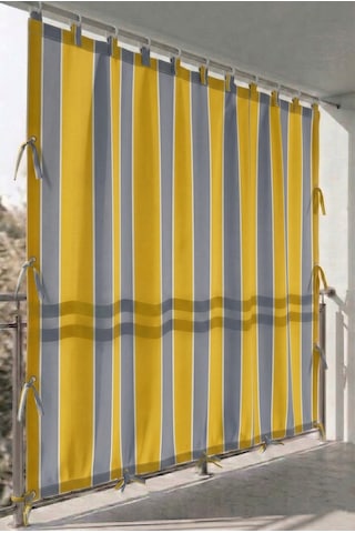 Ceylan Home Üstten Halkalı, 3 Tarafı Kuş Gözlü Bahçe Brandası Balkon & Teras Perdesi Sarı - Gri