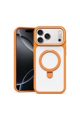 Apple İphone 17 Pro Max Uyumlu Kılıf Magring Standlı Silikon Kılıf Turuncu