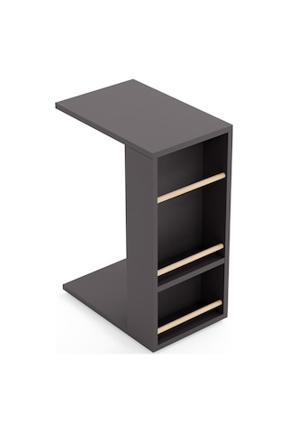 Tekerlekli Yan Sehpa Rulo Havlu Takılabilir Koltuk Sehpası C Sehpa Zigon Sehpa Antrasit Gri