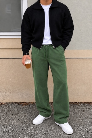 Tarz Cool Erkek Oversize Baggy Fit Eşofman Altı %100 Pamuk 3 İplik Şardonlu Bol Paça Rahat Kesim Yeşil