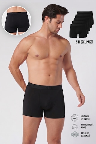 Cnt Erkek Pamuklu Boxer 5'li Paket Siyah Siyah