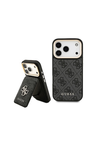 Apple Uyumlu iPhone 17 Pro Kılıf Guess Lisanslı M-safeli 4g Metal Büyük Logolu Kartlıklı Kapak Siyah Siyah