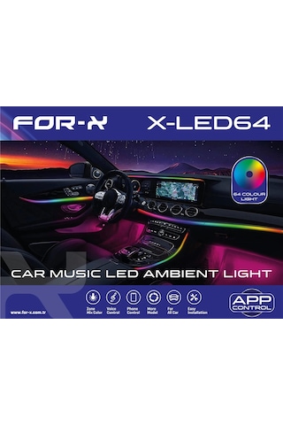 For-x Araç İçi Ambiyans Led Aydınlatma - For-x X-led64 64 Renkli Müziğe Duyarlı Rbg Led Ambians Aydı