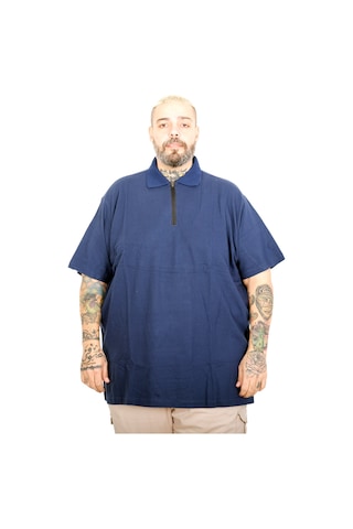 Mode Xl Büyük Beden Erkek Fermuarlı Polo Yaka T-shirt 25319 Indıgo İndigo