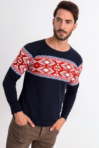 Heyss Bisiklet Yaka Desenli Lacivert Erkek Triko Kazak (380633204) Lacivert