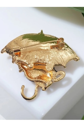 Queen Fair Şemsiyelerin Altında Broş "kedi", Siyah-sarı Altın Kaplama 170211371 Gri