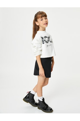 Koton Cumhuriyet Baskılı Crop Sweatshirt Uzun Kollu Bisiklet Yaka Şardonlu Ekru 4wkg10250ak 4WKG10250AK010 Ekru