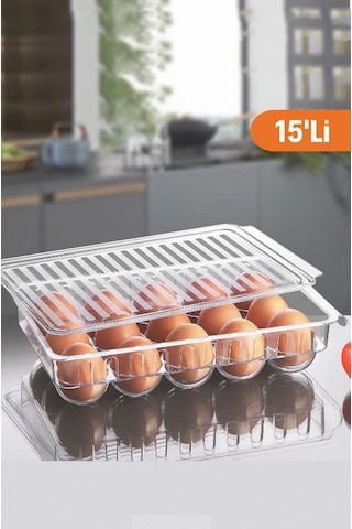 15'li Yumurta Saklama Kabı Organizeri - Dolap Içi Yumurtalık Şeffaf