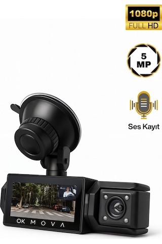 1080p Ön Arka Ve Araç İçi Kayıt Kamerası 3 Kamera Lens Hareket Algılama Park Yardım 3.16inç Ekran