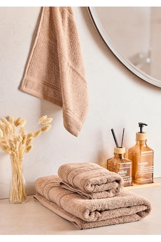Towy Beige 100% Pamuk 3'lü Banyo Havlusu Seti Bej