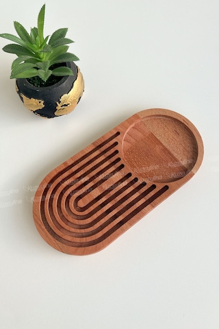 Doğal Ahşap Kahve Sunumluğu Gökkuşağı Desenli Servislik Kayın Ağacı 24x15 Cm - Kl-r-152 Ahşap