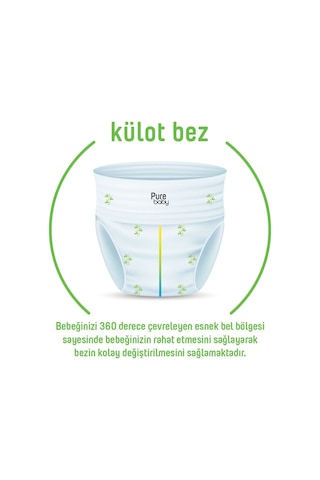Pure Baby Organik Bambu Özlü Külot Bez 2'li Paket 5 Numara Junior 80 Adet 2'li