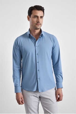 Süvari Buz Mavi Slim Klasik Yaka Düz Casual Gömlek Gm1008400364-m01