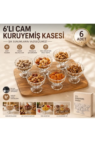 Cam Ayaklı Sunumluk Kase 6 Lı Şeffaf