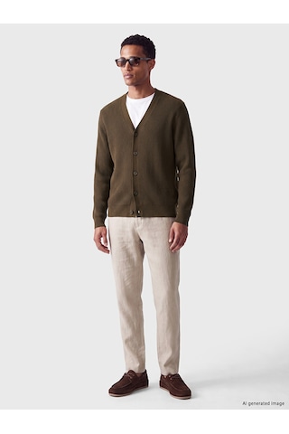 Lcw Vision Haki Regular Fit V Yaka Erkek Triko Hırka