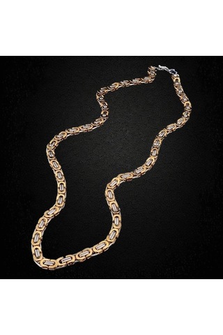 Çelik Kolye Kral Zincir Model 0.5 Mm 55 Cm Bizans Bağlantı Gümüş Altın Sarısı Gold Gold - Gümüş