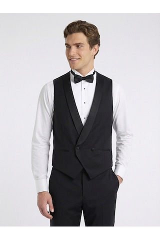 Kip Siyah Slim Fit Klasik Dokuma Yelek Siyah -