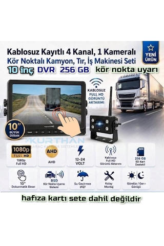 10 İnç Dokunmatik 1 Adet Kablosuz Kamera Ahd 1080p Dvr Monitör Bsd Kör Nokta Sistemli 12 24 V