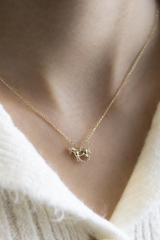 Modern Taşsız At Figürlü Altın Kolye